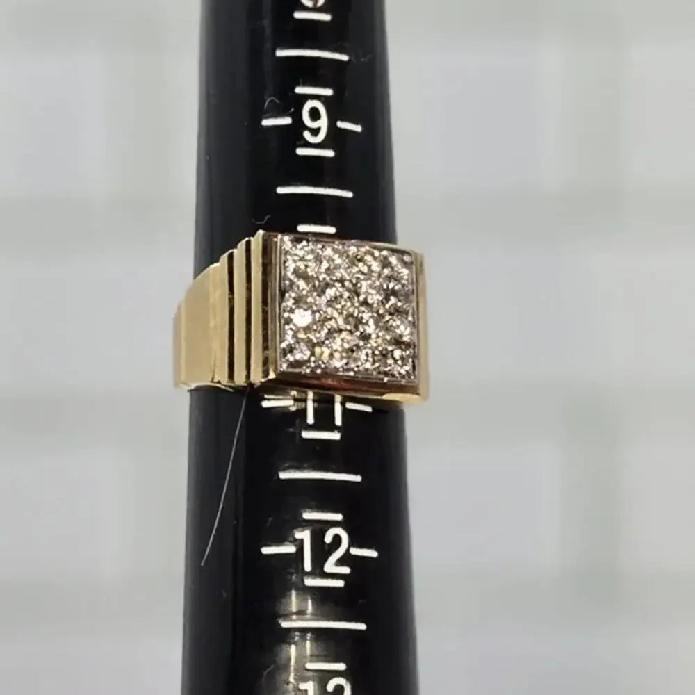 Vintage SZ 10 14k Yellow Gold 8.92g & Diamonds Square Cocktail Ring